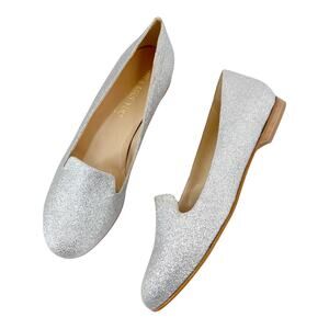 MR & MRS YUO Italy Loafers Silver Glitter Flats Women's Size 7.5 NEW